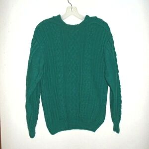 NWOT L teal handknit acrylic cabled sweater